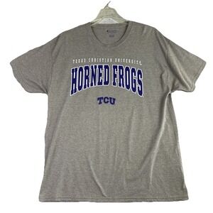 Champion TCU Horned Frogs T-Shirt Gray Men's Large Spell Out Texas Christian Uni